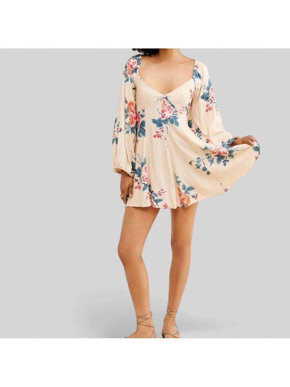 Free People-Francesca Floral Boho Mini Dress-size Small-EUC - Picture 3 of 10